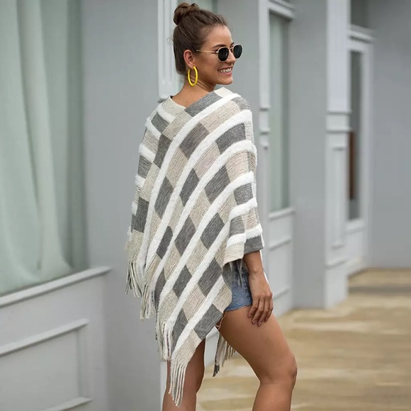 Balayage Heather Knit Patch Cashmere Inspo Poncho - Picture 2 of 2